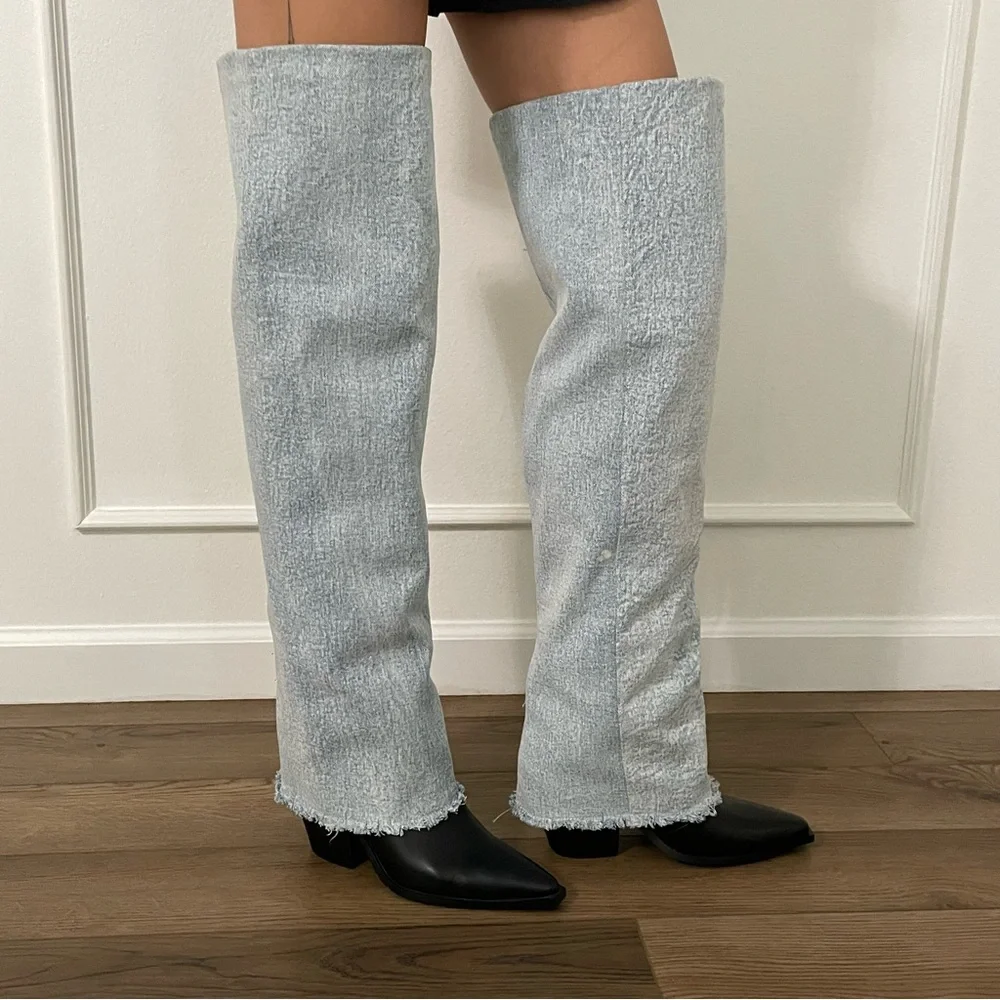 Azalea Wang Brynlee Denim‎ Western Boot NEW